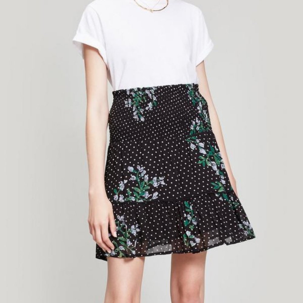 Ganni Rometty Black Floral Georgette Mini Skirt 36